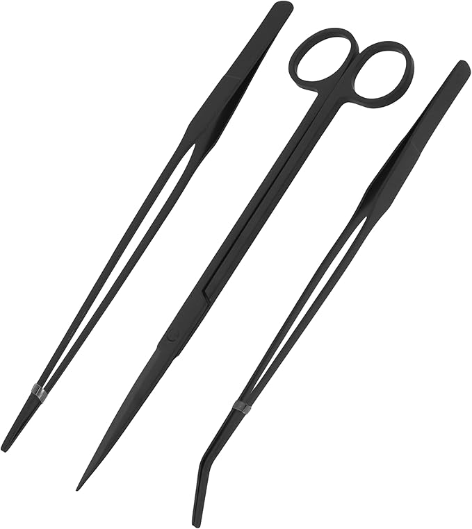 Mandala Crafts Black Stainless Steel Aquascaping Tools Kit – Aquarium Plant Tools with Tweezers and Scissors for Fish Tanks, Hospital Tanks, Goldfish Bowls, Aquariums, and Terrariums