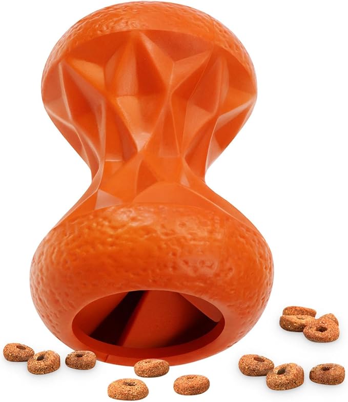 Rubber Dog Toys Treat Dispensing - Super Tough Treat Toys for Aggressive chewers Small, Medium and Large Dog Toys IQ Training (Orange)