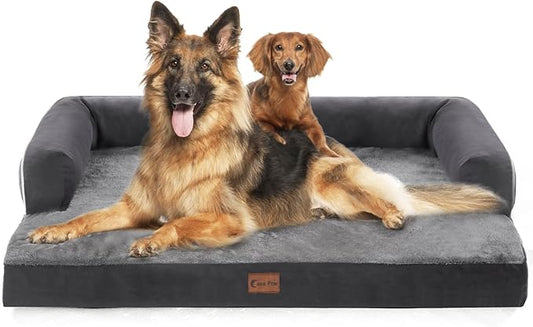 XXL Dog Beds with Bolsters, Extra Large Orthopedic Dogs Beds, Waterproof Dogs Beds XLarge, Egg-Crate Foam Dog Beds with Removable Washable Cover, Nonskid Bottom (XX-Large, Dark Grey)
