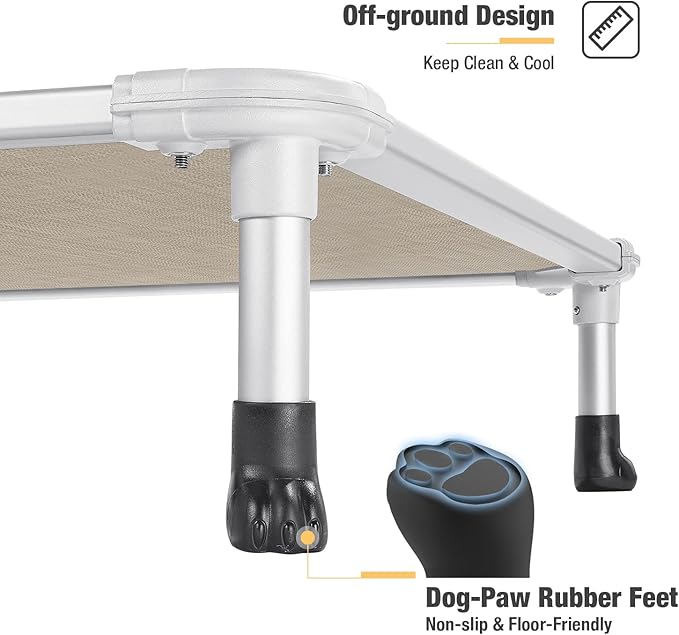 Veehoo Chew Proof Elevated Dog Bed - Cooling Raised Pet Cot - Silver Aluminum Frame and Durable Textilene Mesh Fabric, Unique Designed No-Slip Feet for Indoor or Outdoor Use, Beige Coffee, X Large