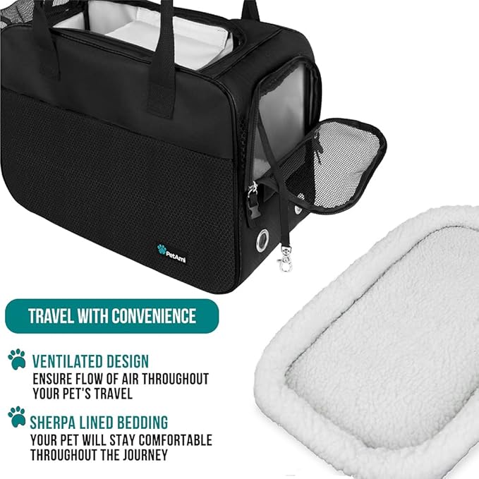 PetAmi Dog Purse Carrier for Small Dogs, Airline Approved Soft Sided Pet Carrier with Pockets, Ventilated Dog Carrying Bag for Puppy Cat, Dog Travel Supplies Bag, Sherpa Bed, Max 12 lbs, Black