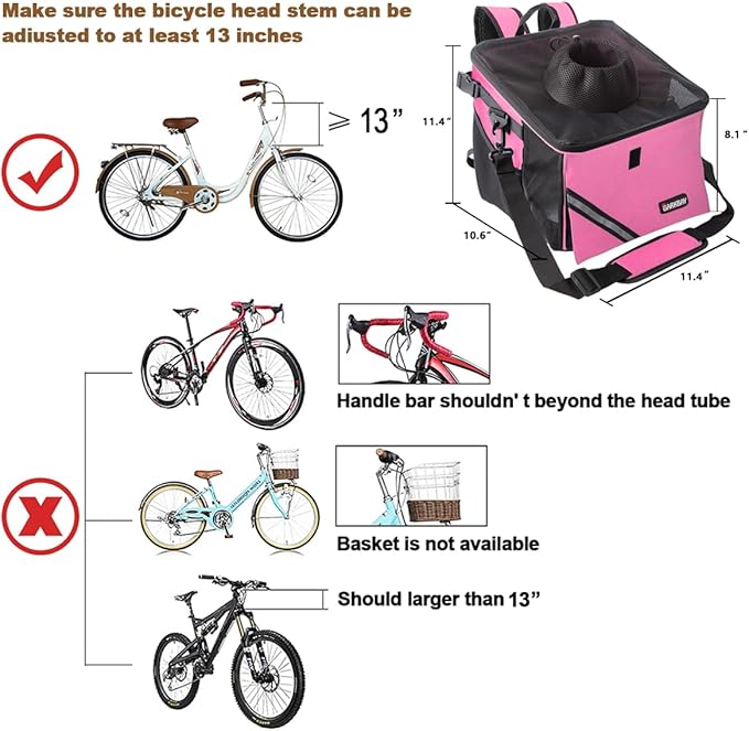 Pet Carrier Bicycle Basket Bag Pet Carrier/Booster Backpack for Dogs and Cats with Big Side Pockets,Comfy & Padded Shoulder Strap,Travel with Your Pet Safety（Pink Carnation）