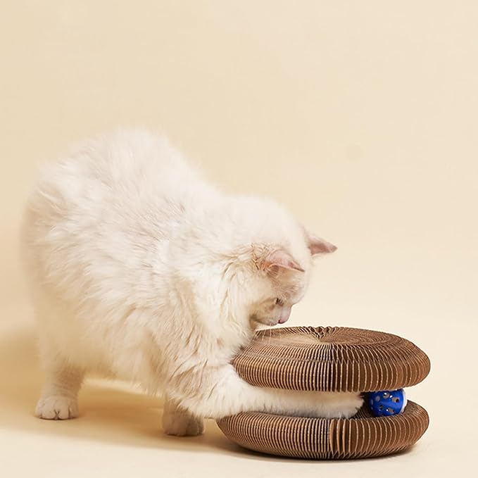 Kitty Curls Cat Toy Kurlz, Interactive Scratch Pad, Foldable Accordion,Cat Recyclable Scratcher with Ball (Black)