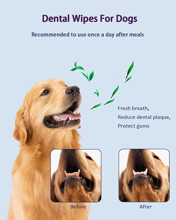 Dog Dental Wipes – Pet Teeth Cleaning Finger Pads for Dogs & Cats, 50 Count – Remove Plaque & Tartar, Freshen Breath, Easy Oral Care, Tea Polyphenol Formula