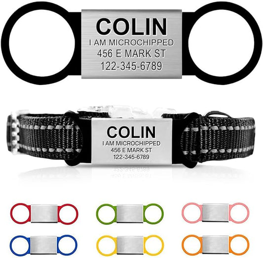 Personalized Dog Name Tag - No Noise - Engraved Slide On Cat ID - Custom Collar Tags for Small to Large Pets - Silent Puppy Identification