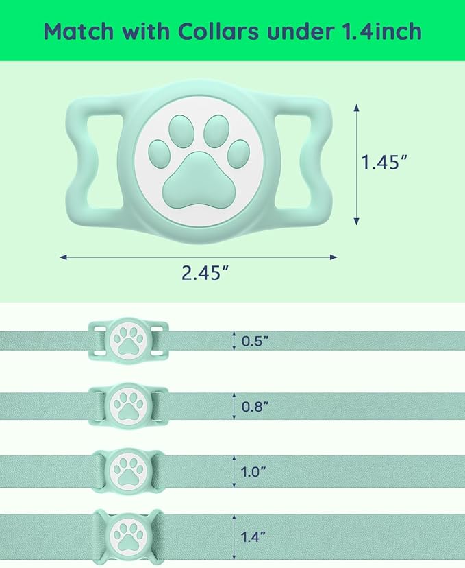 IP68 Waterpoof Dog Airtag Holder, Stretchy Silicone Full Body Covered Apple Air Tag Holder for Dog Cat Collar Fit All Width Collar (Green/Rose, 2 Pack)