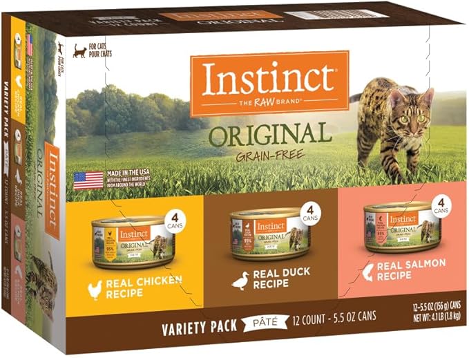 Instinct Original Pate Wet Cat Food, Grain Free Recipe - Variety Pack, 5.5 oz. Cans (Pack of 12)