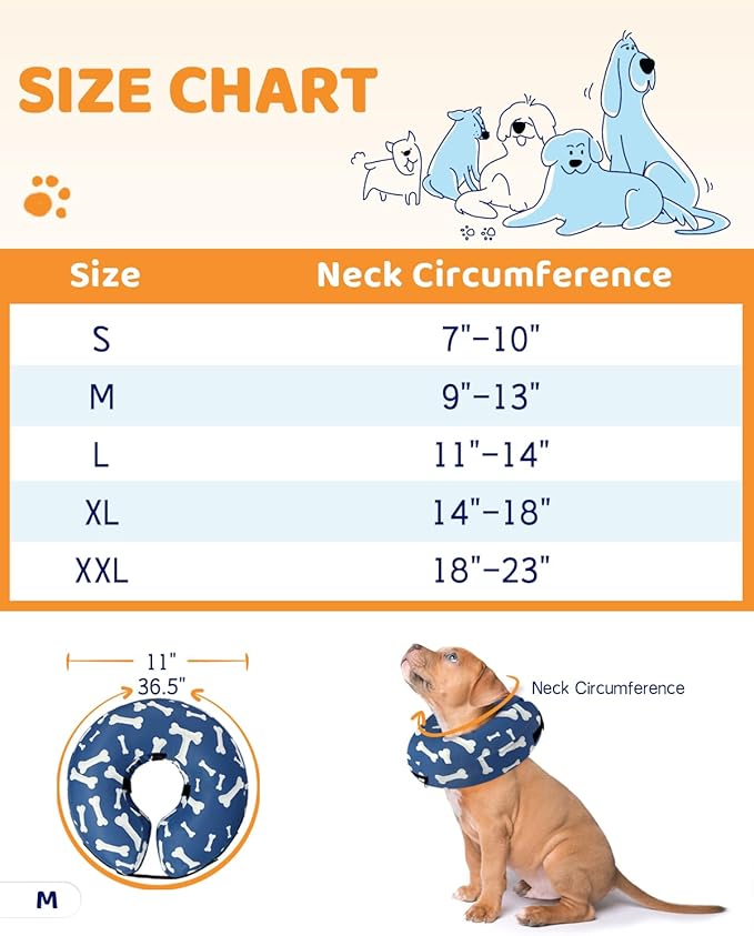 Supet Inflatable Dog Cone Collar for Large Medium Small Dogs, Soft Cone Collar for Dogs Cats, ECollar Doggie Neck Donut Dog Cone Alternative After Surgery