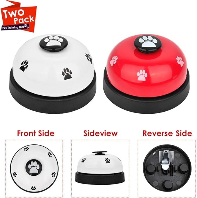 SlowTon Dog Doorbells, 2 Pack Metal Bell Dog Training with Non Skid Rubber Bottoms Dog Door Bell for Potty Training Clear Ring Pet Tool Communication Device for Small Dogs Cats (Red+White)