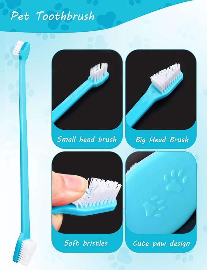 Brand Name 100pcs Double Headed Soft Bristle Toothbrush Brush Kit - Long Handle for Dogs, Cats & Pets - Blue