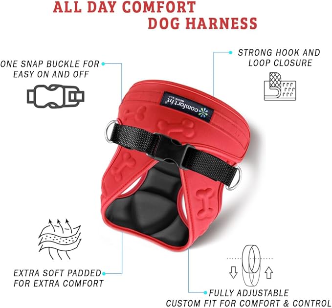 Comfort Fit No Pull Step-in Dog Harness – XS Harness for Small Medium Dogs, Easy Walk Adjustable Vest for Puppy or Service Dog – Soft Padded, Lightweight – Red