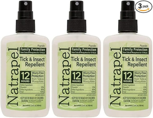 Natrapel Tick & Insect Repellent - Bug Spray with 20% Picaridin - Family Protection Against Mosquitoes, Ticks & More - Up to 12 Hours of Protection - 3.4 fl oz (3 Pack)