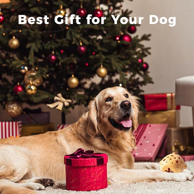 MewaJump Treat Dispenser Dog Toy Puzzle Rubber Chew Toys Treat Food Dispensing Toys for Teeth Cleaning Ball Interactive Enrichment Toys for Puppy, Small, Medium, Large Breeds - Not for Heavy Chewer