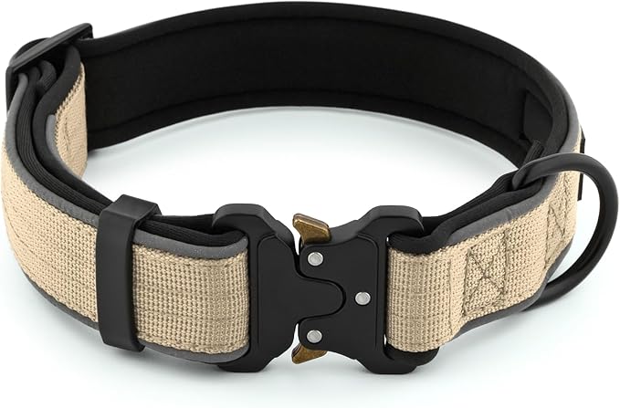 Plutus Pet Tactical Dog Collar, Reflective, Adjustable Heavy Duty Dog Collar, Soft Padded and Comfortable, for Small Medium and Large Dogs (Beige, S)