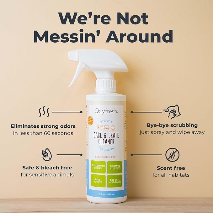 Oxyfresh Premium Crate & Cage Cleaner – Professional Dog Crate & Small Animal & Bird Cage Odor Eliminator – Quickly Cleans, Removes Poop & Deodorizes Pet Odors – Safe & Bleach Free