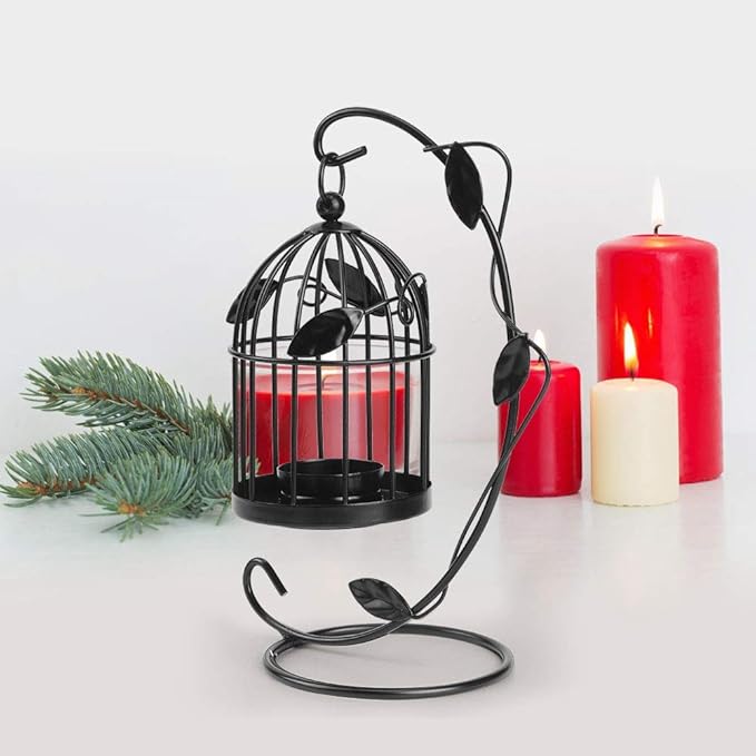 Birdcage Candle Holder, Hanging Candle Holder Decorative Bird Cages Bird Cage Decor Vintage Metal Candlestick for Wedding, Party(Black)