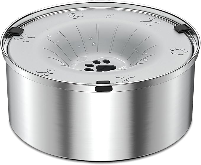 SCHITEC Dog Water Bowl No Spill 3L/0.8 Gallon Slow Drinking Anti-Splash Stainless Steel Dog Bowl with Floating Disk, Spill Proof Pet Travel Water Dispenser for Sloppy Messy Drinkers(Light Gray)