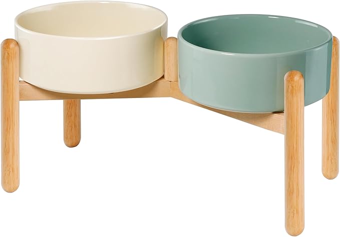 Wordcam Raised Ceramic Dog Bowls with Stand,Elevated Dog Dish, Pet Food and Water Feeder Set for Large Sized Dogs(9.4''High-60 Oz-7.6 Cups)