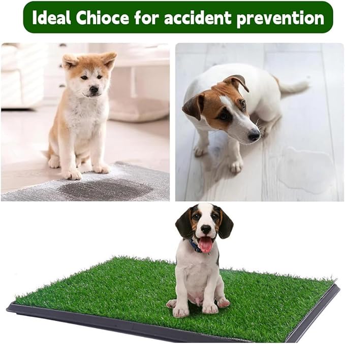 Dog Grass Puppy Training Pee Pad with Tray, Dog Potty with 2 Replacement Artificial Grass Pads, Portable Pet Toilet Washable Odor Free Little Box Indoor Outdoor Use