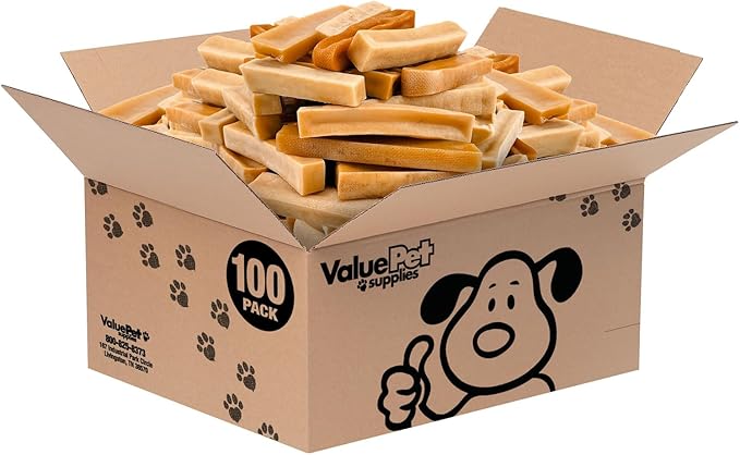 ValueBull Himalayan Yak Cheese Dog Chews, Medium, 100 ct Wholesale Pack - Long Lasting for Aggressive Chewers, All Natural, Healthy & Safe, Low Odor Nepal Yak Milk Chews