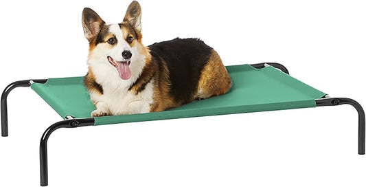 Amazon Basics Cooling Breathable Elevated Dog Bed with Metal Frame for Medium Dogs, 43 x 26 x 7.5 Inch, Green