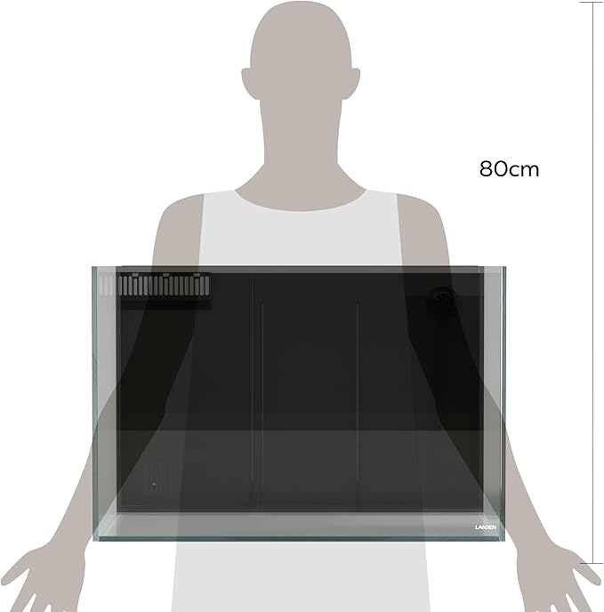 Landen 60P 26.23 Gallon Ultra Clear All Glass Rimless Low Iron Aquarium Tank with Rear Filtration Chamber for Salt and Fresh (Return Pump Included) 23.6Wx17.7Dx15.8H in(60x45x40cm) 8mm Thickness