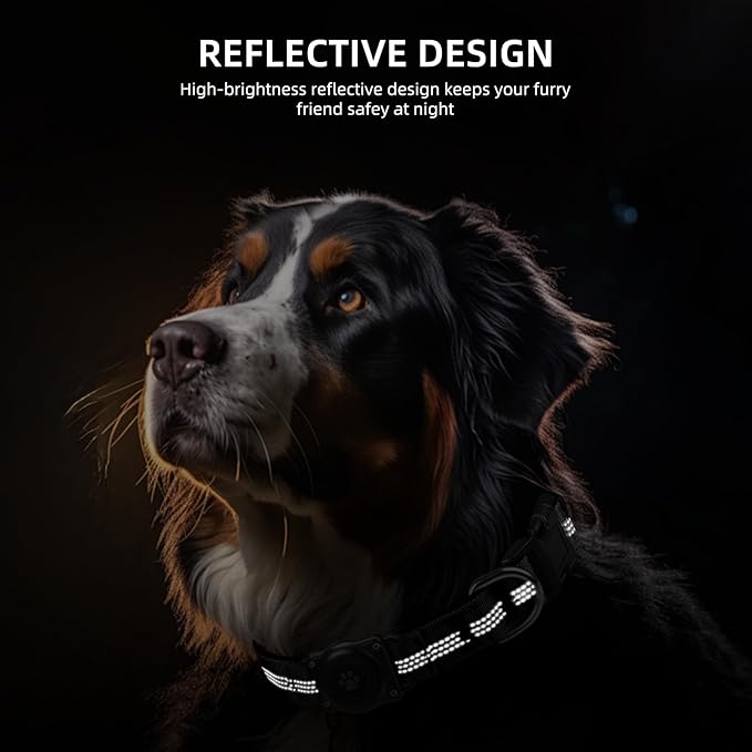 Upgraded AirTag Dog Collar, IP68 Waterproof Air Tag Dog Collar Holder, Reflective, Ultra-Durable, Comfortable Padded, Heavy Duty Dog Collars for Small Medium Large Dogs (XL (15.6"-22"), Black)