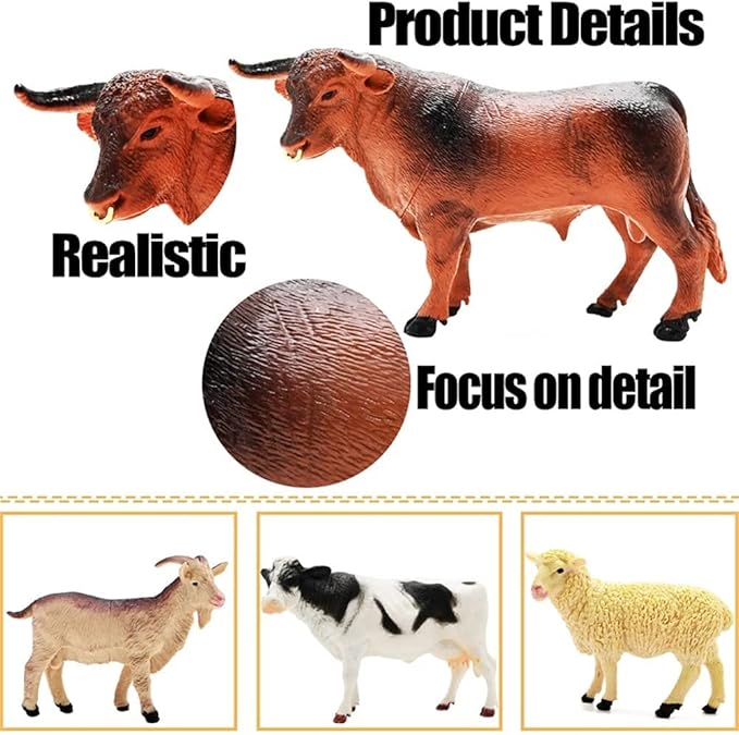 Farm Animal Figurines, Realistic Plastic Animals Toys with Fences Building Blocks, Farm Figures Playset Educational Birthday Gift for Kids & Toddlers, 53 PCS