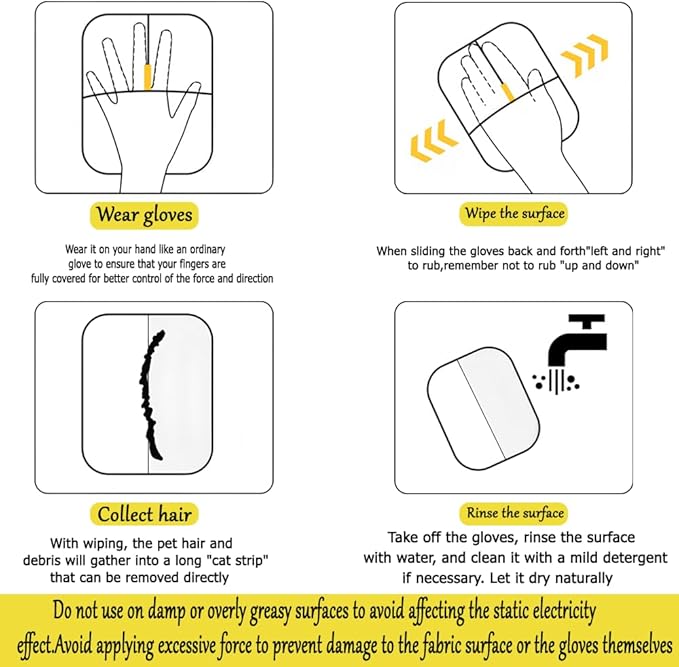 Double-Sided Pet Hair Removal Gloves - Reusable Static Removal Grooming Gloves for Dogs & Cats, Efficient Fur Removal Tool for Furniture, Carpet, Car Seats, Sofa, Bedding & Clothes (2 Pack)