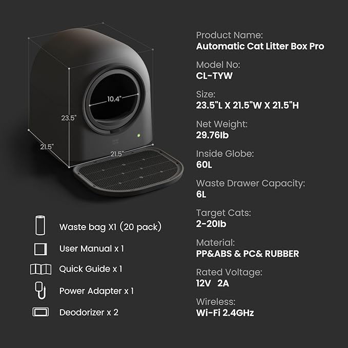 L1 Self-Cleaning Litter Box Automatic Electronic Hands-Free Smart Robot self Cleaning Litter Box - Safe Anti-Pinch,with Deodorizer and Liner and Litter Mat for Multiple Cats