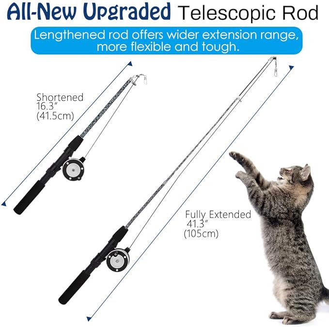 Pawaboo Cat Feather Toys, 4 Pack Interactive Cat feather Teaser Wand Toys, Retractable Fishing Pole Wand Catcher Exerciser with Refill Fish, Dragonfly Worm with Bells, Fun Cat Kitten Kitty Playing Toy