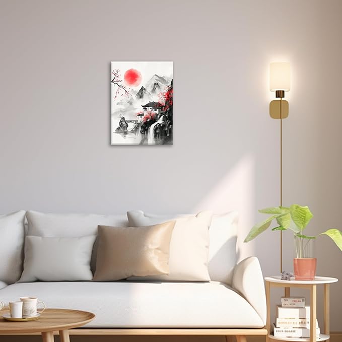 Japanese Wall Art Canvas Asian Nature Wall Decor Prints Framed Painting Mountain Landscape Pictures Gifts Artwork for Bathroom 12"x16"