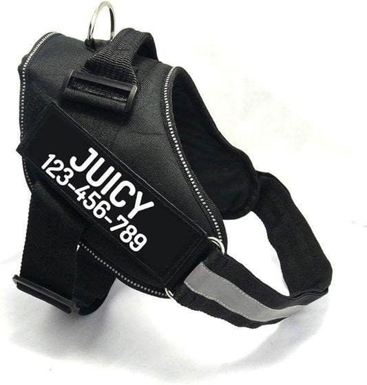 PawPawify Custom No Pull Dog Harness with Name and Phone Number, Heavy Duty Personalized Pet Vest to Prevent Tugging, Pulling, or Choking, Training and Walking (Black, XL (60-85 LBS))