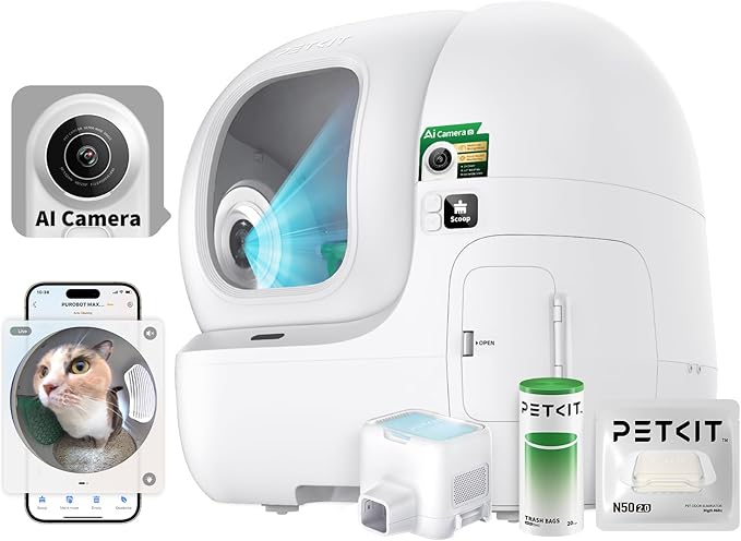 PETKIT 2025 Purobot Max Pro AI-Camera Self Cleaning Cat Litter Box, 210° Wide Angle Lens Night Vision Cat Facial Recognition Automatic Litter Box with 5G WiFi App Control Odor-Free