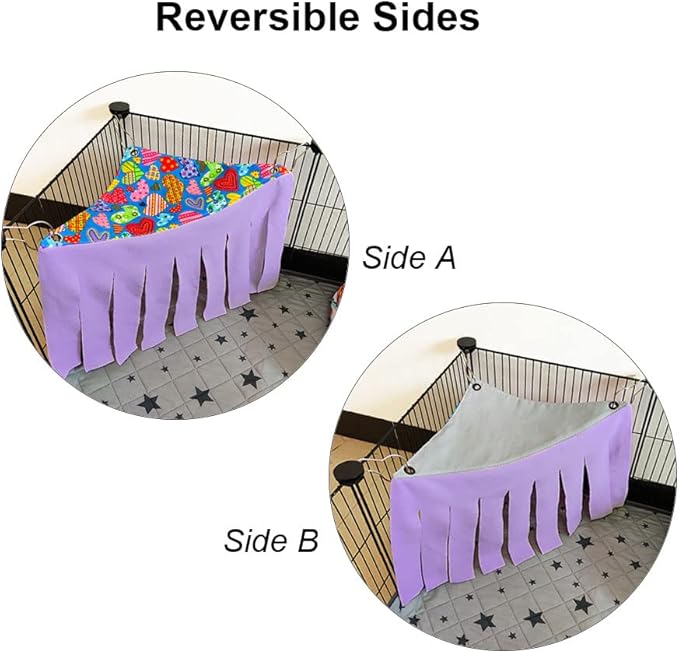RIOUSSI Guinea Pig Hideout Hideaway Corner Fleece Toys Cage Accessories with Reversible Sides, Heart/Gray-Purple