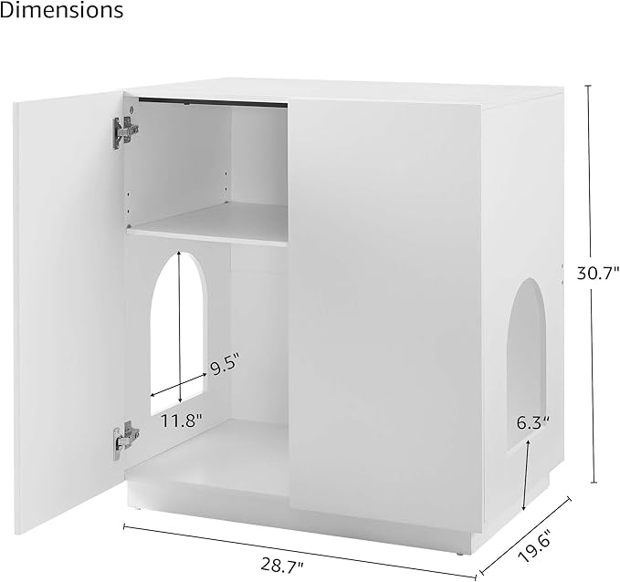 unipaws Tall Cat Litter Box Enclosure with Shelves, Hidden Litter Box Cover for Tall or Top Entry Litter Box, Kitty Enclosed Litter Box Cabinet, Cat Box Furniture， White