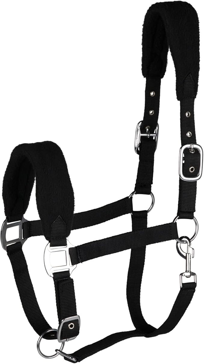 HORZE Kiel Adjustable Horse Halter with Fleece Padding - Black - Pony
