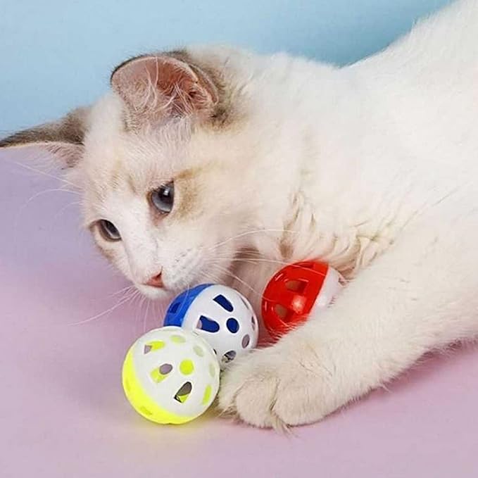 PET SHOW 20Pcs Cat Toy Balls with Bell Inside 1.57" 1.4" Plastic Kitten Chase Toys Jingle Bell Ball for Cat Indoor Training