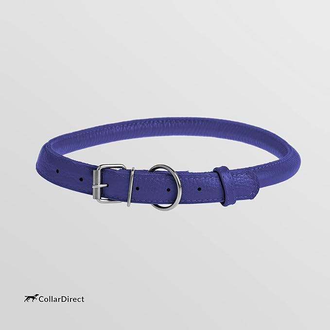 CollarDirect Rolled Leather Dog Collar, Soft Padded Round Puppy Collar, Handmade Genuine Leather Collar Dog Small Large Cat Collars 13 Colors (6-7 Inch, Purple Textured)