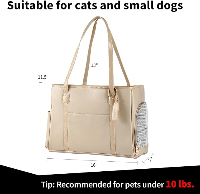 Stylish Dog Purse Carrier, Leather Pet Carrier Bag for Small Dogs Cats Puppy, Airline Approved Soft-Sided Carrier Ivory