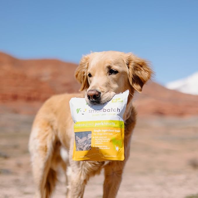 smallbatch Pets Premium Freeze-Dried Pork Heart Treats for Dogs and Cats, 3.5 oz, Made and Sourced in The USA, Single Ingredient, Humanely Raise Meat, No Preservatives or Anything Artificial