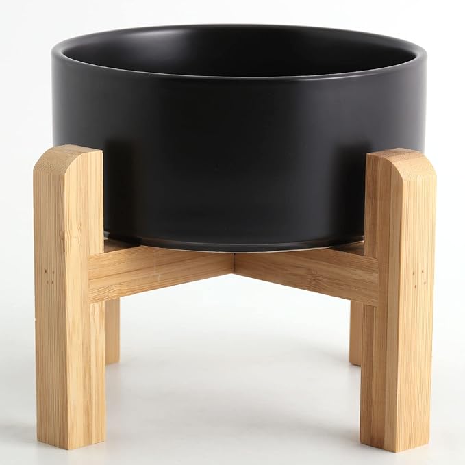 Petygooing 28 OZ Black Elevated/Raised Ceramic Dog Bowl for Small and Medium Breeds, Dog Food Water Dish with Stand,Pet Feeding Bowl with Anti Slip Rubber for Cats Small and Medium Dogs (3.6 Cups)