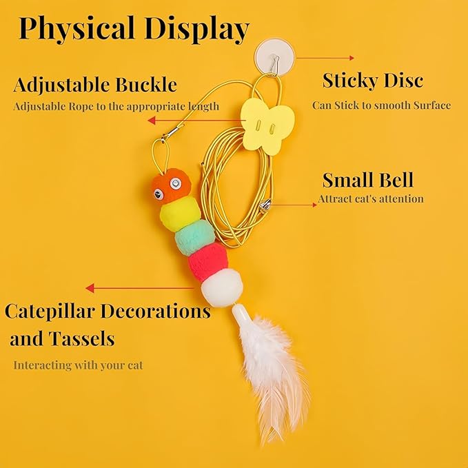 GUCHO Cat Toys for Indoor Toys,Rainbow Cat Wand Toys,Feather Flips Plush Ball Cat Toys,Interactive Real Feather Cat Toy for Teaser Play and Chase Exercise with Kitten 4 Pack