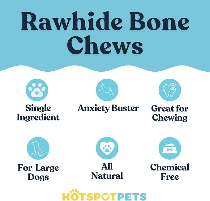 hotspot pets 10 Inch Large Rawhide Dog Bones - Made from Grass Fed Cows - Long Lasting Chews Great for Dental & Oral Care - Bones for Aggressive Chewers & Large Dogs (10 Inch - 1 Count)