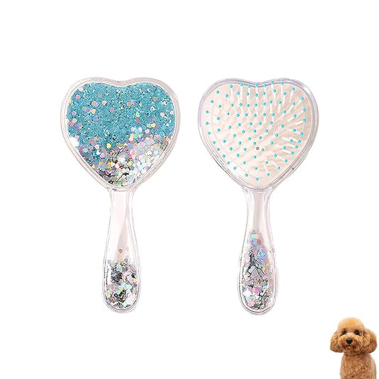 Small Dog Brush, Soft Brush for Shih Tzus, Yorkies, Maltipoos, Maltese, Love Shape Puppy Massaging Hair Comb for Small Dogs Cats Rabbits of All Hair Types (Glitter Blue)