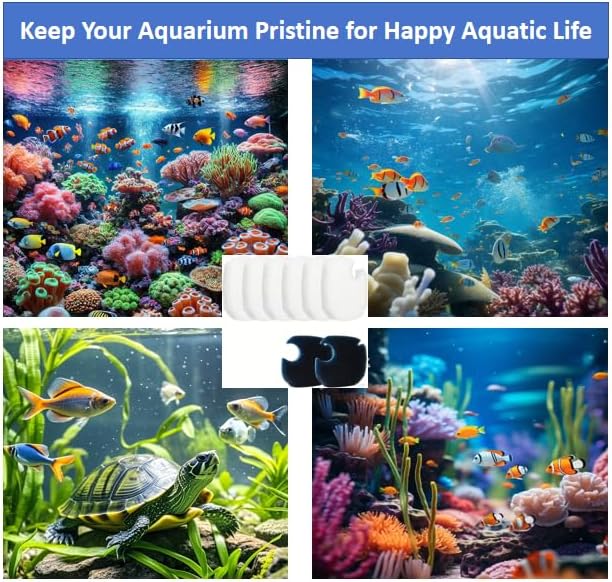 Compa tible with AMOSIJOY 172/225/265 GPH Tank Filters, 6 Pack of White Fine Filter Pads + 2 Coarse Sponge Inserts for PondForse Aquarium Filters (8 Pads Total)