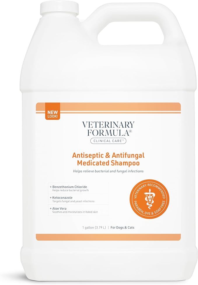 Veterinary Formula Clinical Care Antiseptic and Antifungal Medicated Shampoo for Dogs & Cats, 128 Fl Oz – Helps Alleviate Scaly, Greasy, red Skin – Paraben, Dye, Soap-Free (1 Pack)
