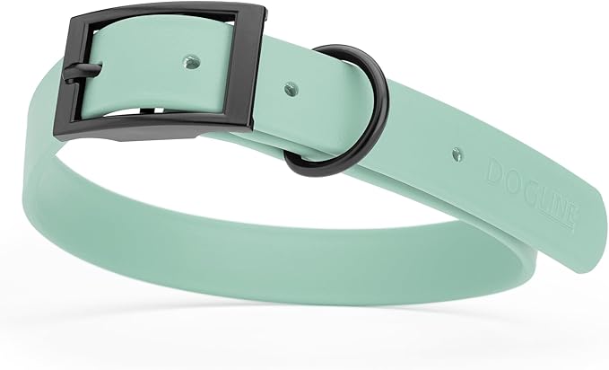 Dogline Biothane Waterproof Dog Collar Strong Coated Nylon Webbing with Black Hardware Odor- Proof for Easy Care Easy to Clean High Performance Fits Small Medium or Large Dogs, Sage Green