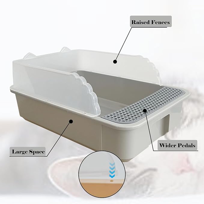 kathson Open Small Cat Litter Box with High Side,Anti-Splashing Kitten Litter Pan,Semi-Enclosed Removable Kitty Cat Toilet with Litter Sifting Scoop for Boxes Easy to Clean No Odor-Grey