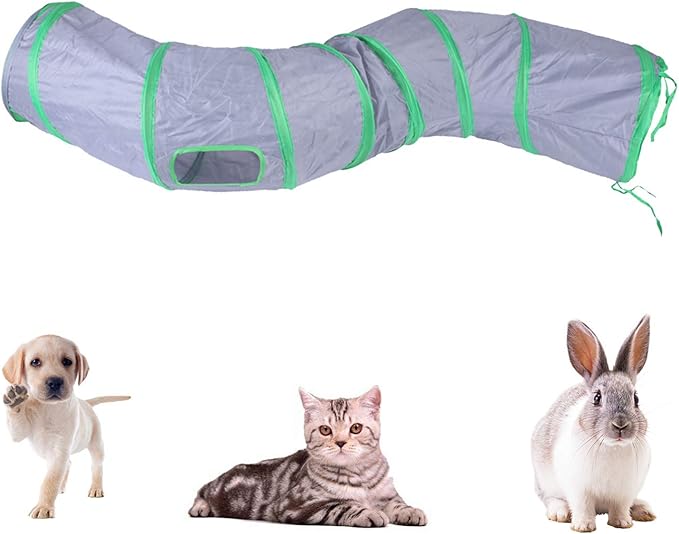 iCAGY Cat Tunnel for Indoor Cats Interactive, Rabbit Tunnel Toys, Pet Toys Play Tunnels for Cats Kittens Rabbits Puppies Crinkle Pop Up Gray 47" Shape S